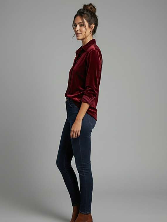 women solid collared long sleeve shirt - 22253722 -  Standard Image - 3