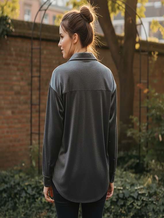 women solid collared long sleeve shirt - 22253733 -  Standard Image - 3