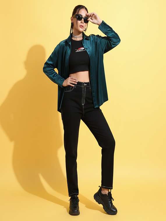 women solid collared long sleeve shirt - 22253739 -  Standard Image - 3