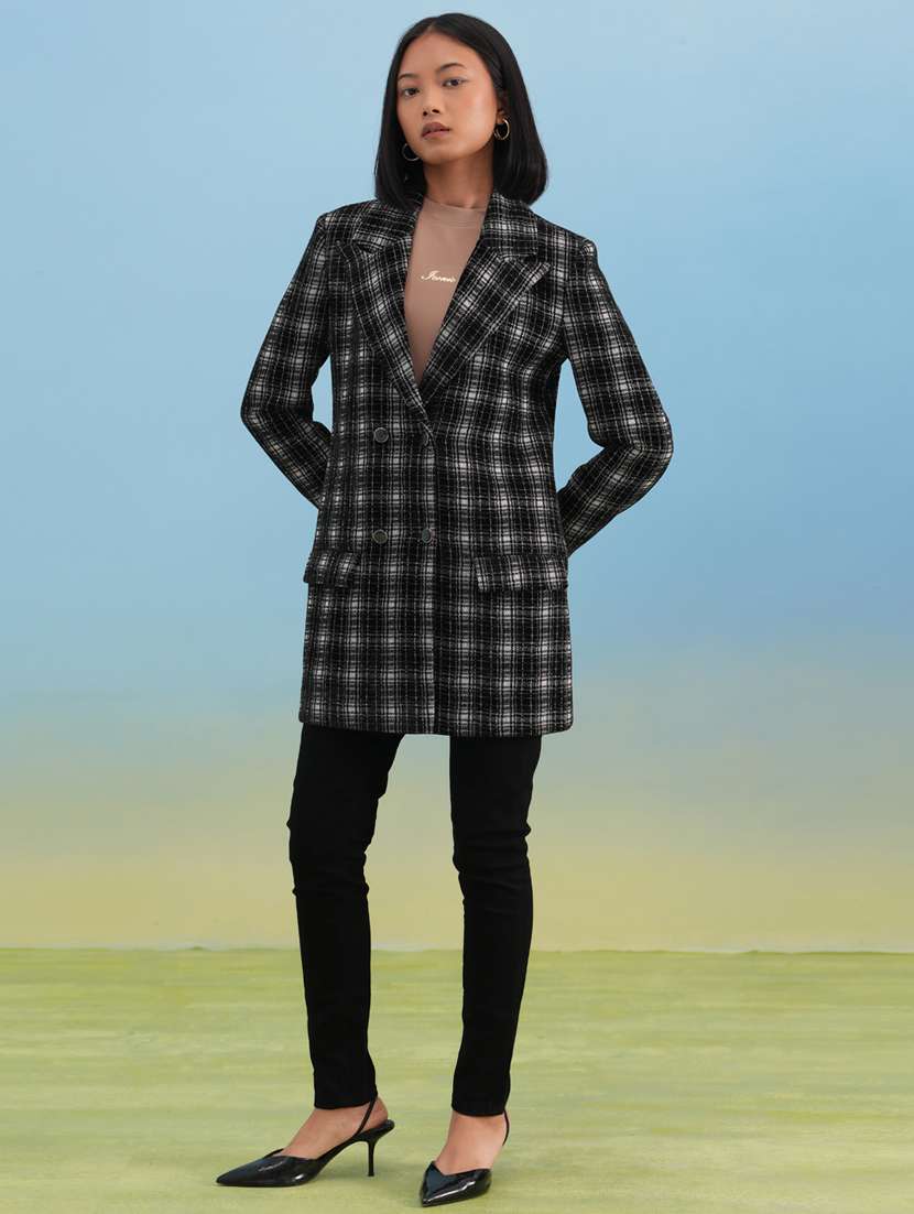 women checkered long sleeve trench coat - 22253757 -  Standard Image - 5