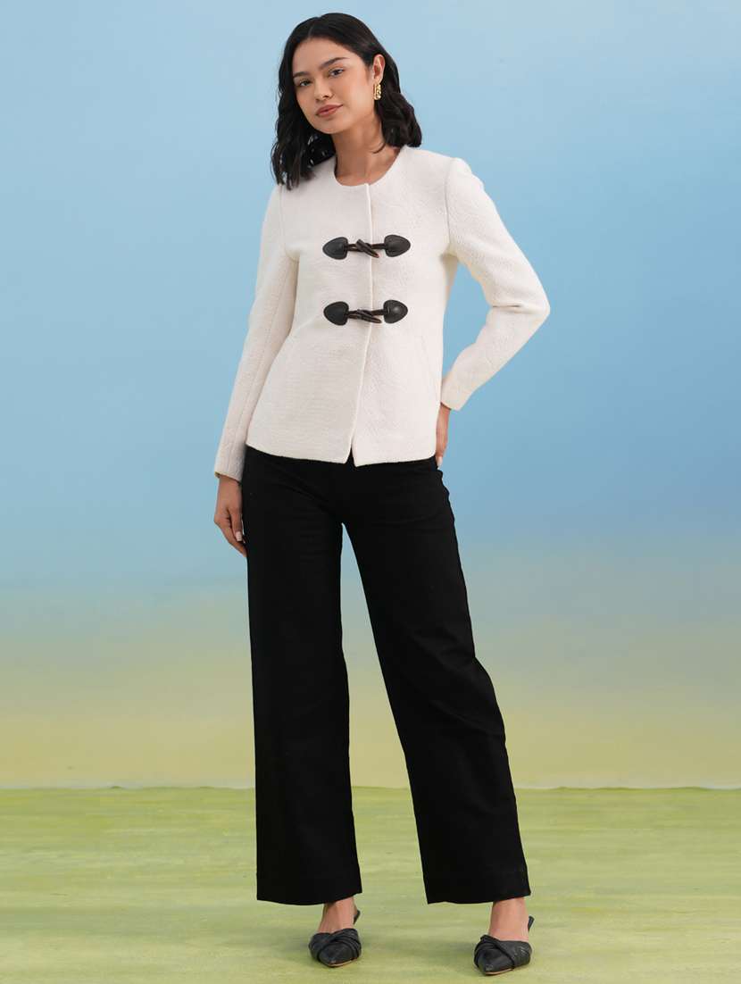 women solid long sleeve regular coat - 22253759 -  Standard Image - 5