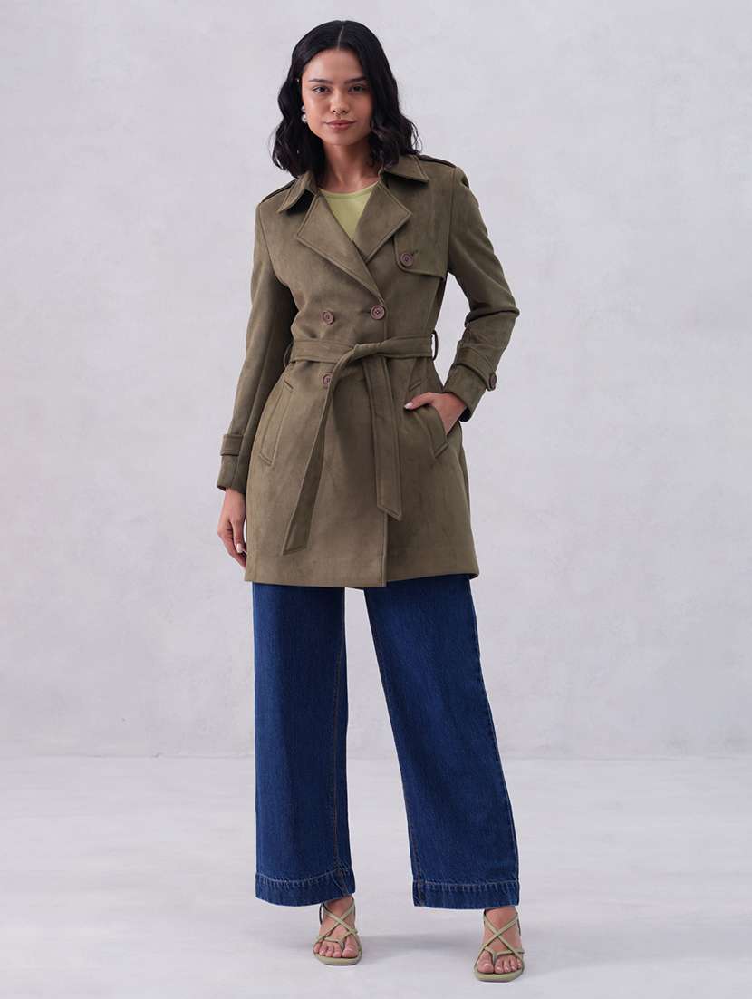 women solid long sleeve trench coat - 22253760 -  Standard Image - 5