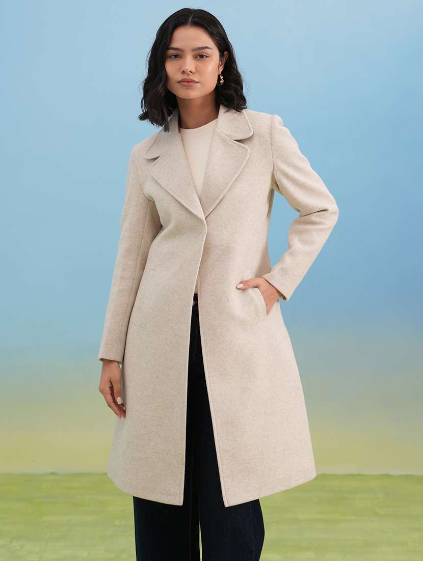 women solid long sleeve trench coat