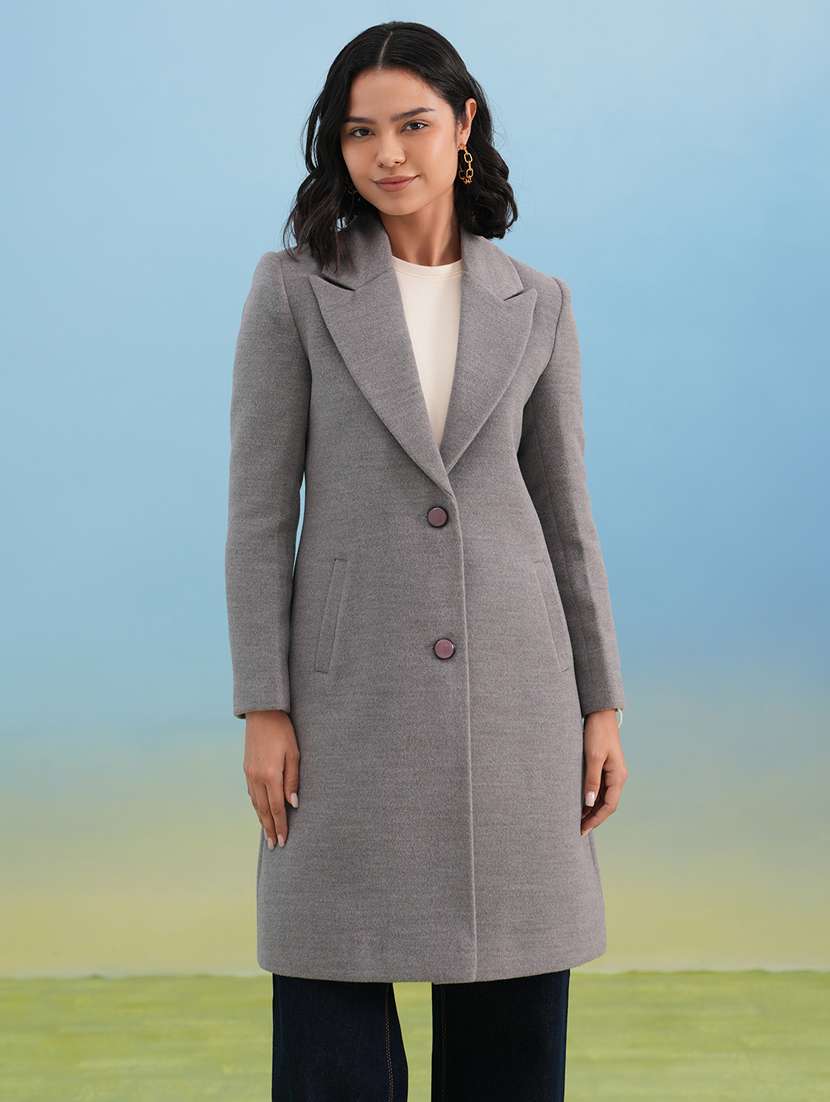women solid long sleeve trench coat