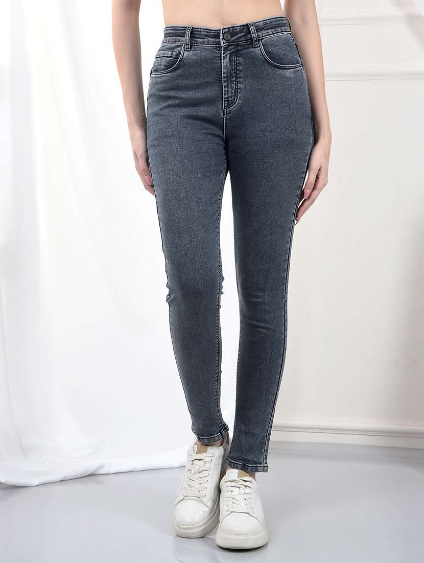 women solid high rise skinny fit jean