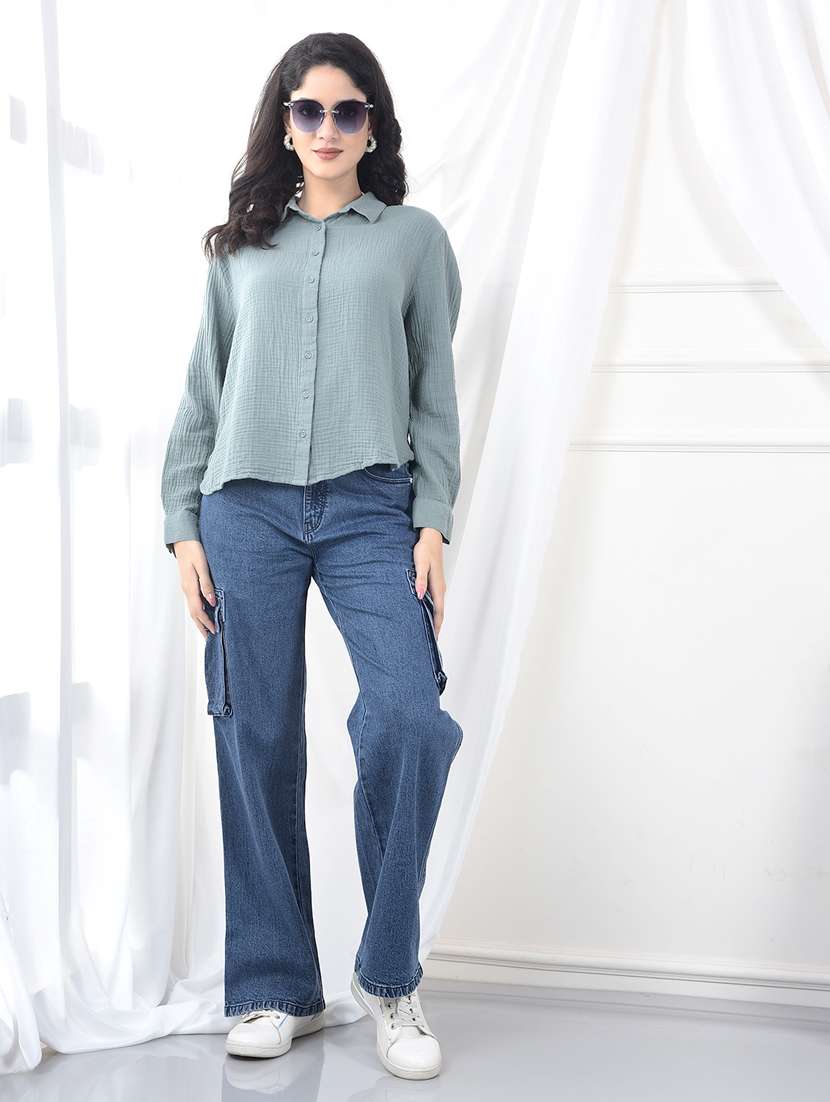 women solid collared regular fit shirt - 22253788 -  Standard Image - 5