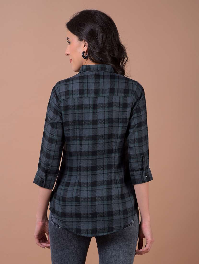 women checkered collared regular fit shirt - 22253793 -  Standard Image - 3