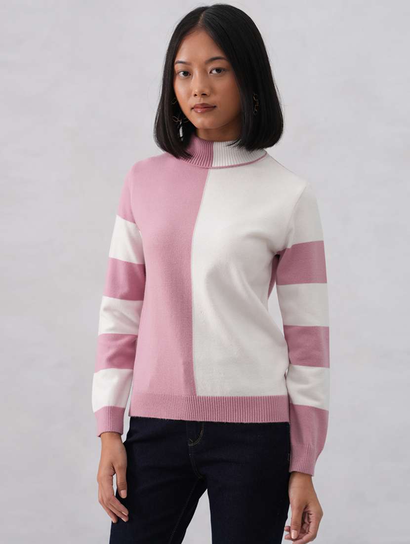 women color blocked long sleeve pullover