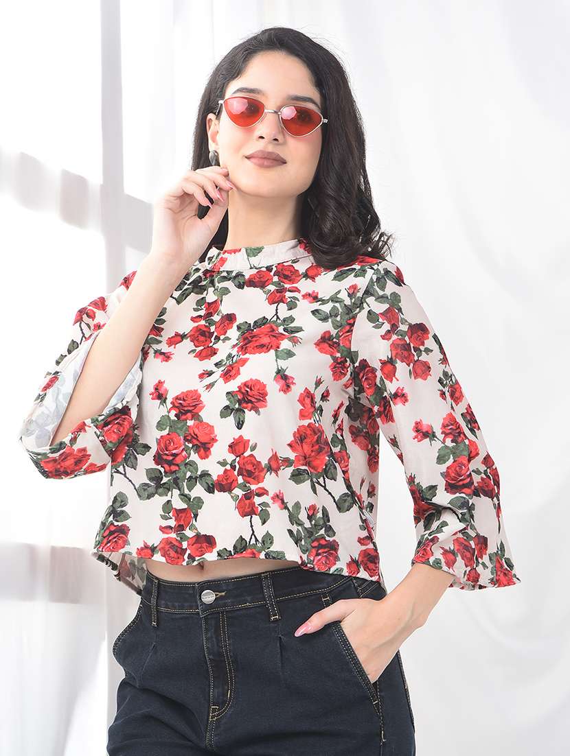 crimsoune club women's multi-color floral print cropped top