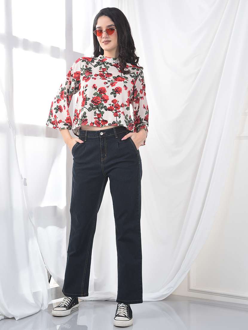 Crimsoune Club Women's Multi-color Floral Print Cropped Top - 22253806 -  Standard Image - 5