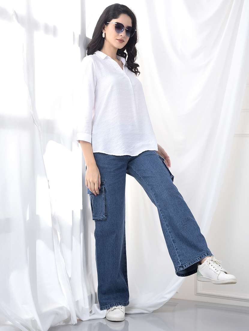 women solid collared three quarter sleeve top - 22253807 -  Standard Image - 5