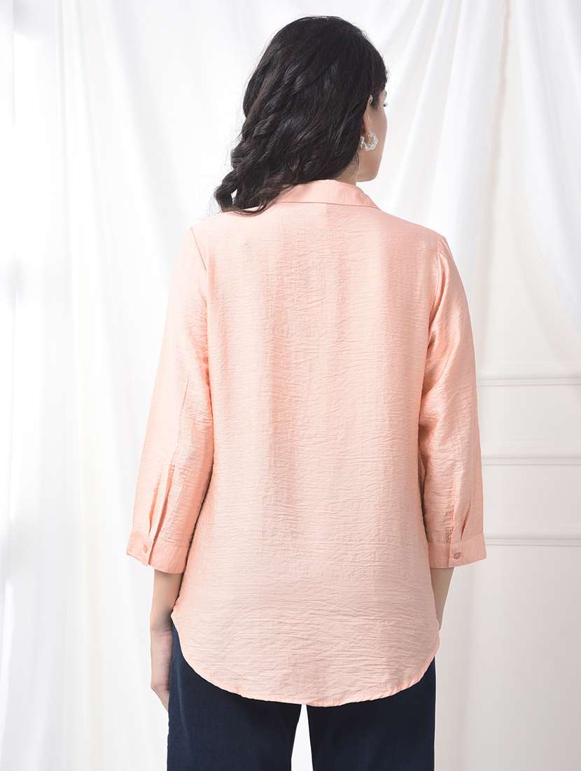 women solid collared three quarter sleeve top - 22253808 -  Standard Image - 3