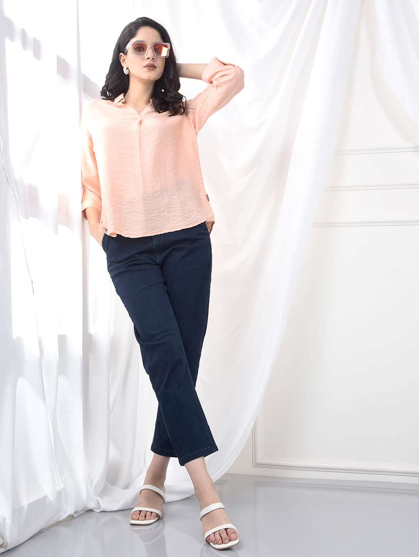 women solid collared three quarter sleeve top - 22253808 -  Standard Image - 5