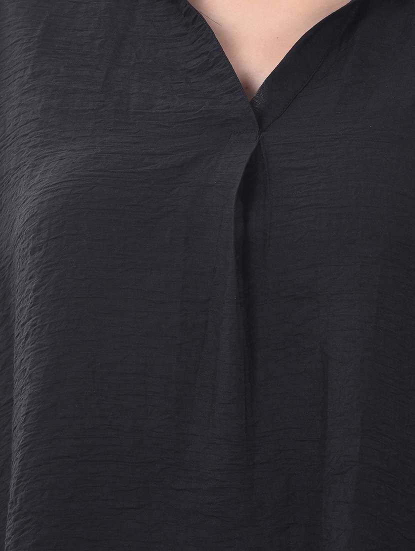 women solid collared three quarter sleeve top - 22253810 -  Standard Image - 5