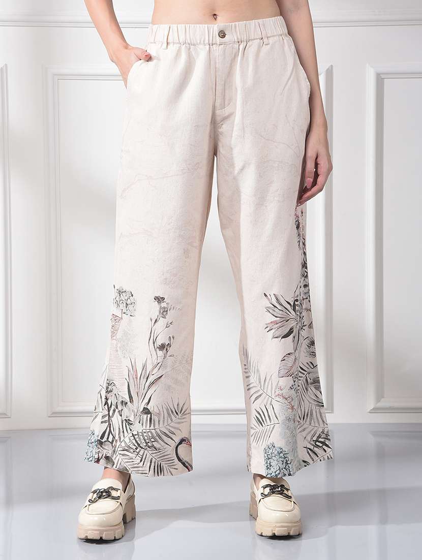 women floral print mid rise wide leg trouser
