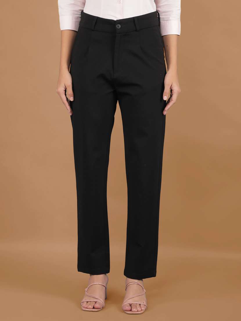women solid mid rise cigarette pants