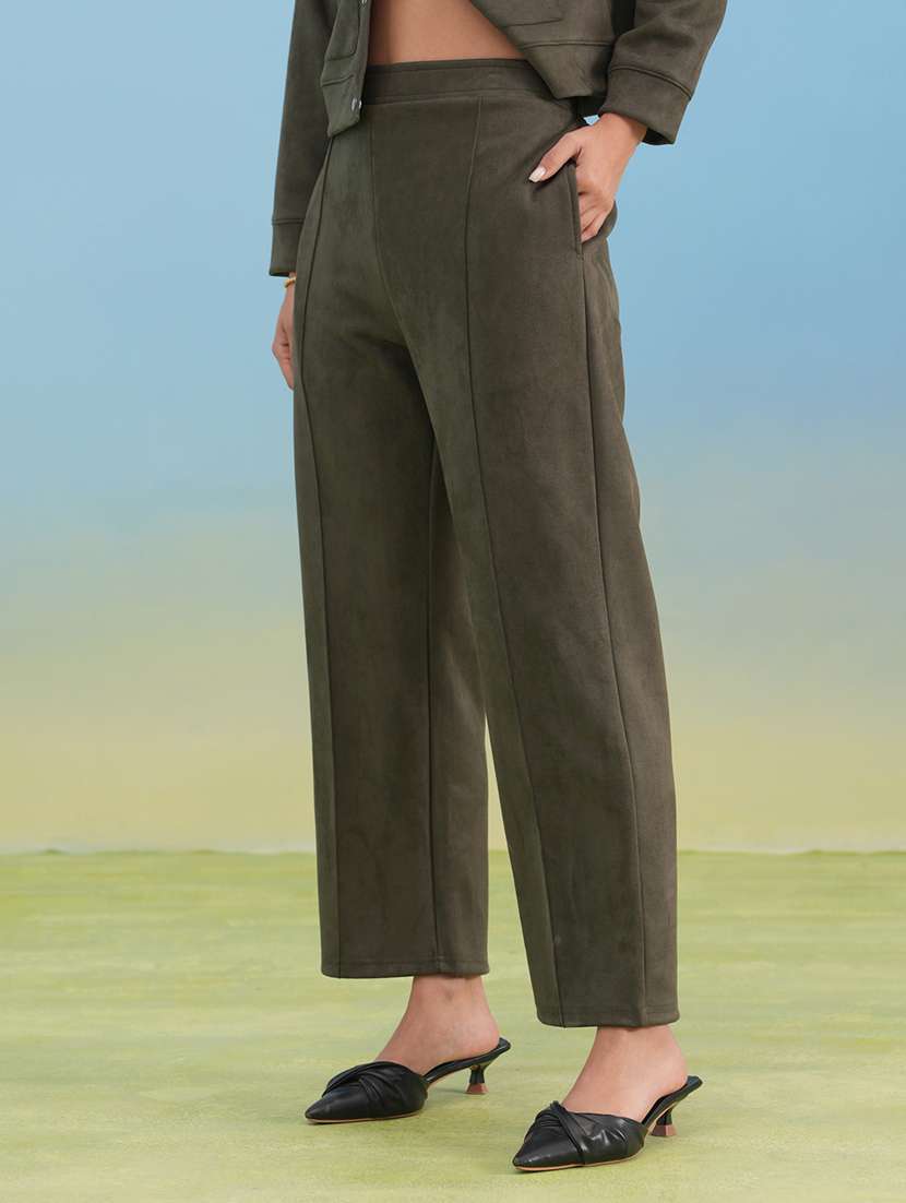 women solid mid rise straight trouser - 22253817 -  Standard Image - 3