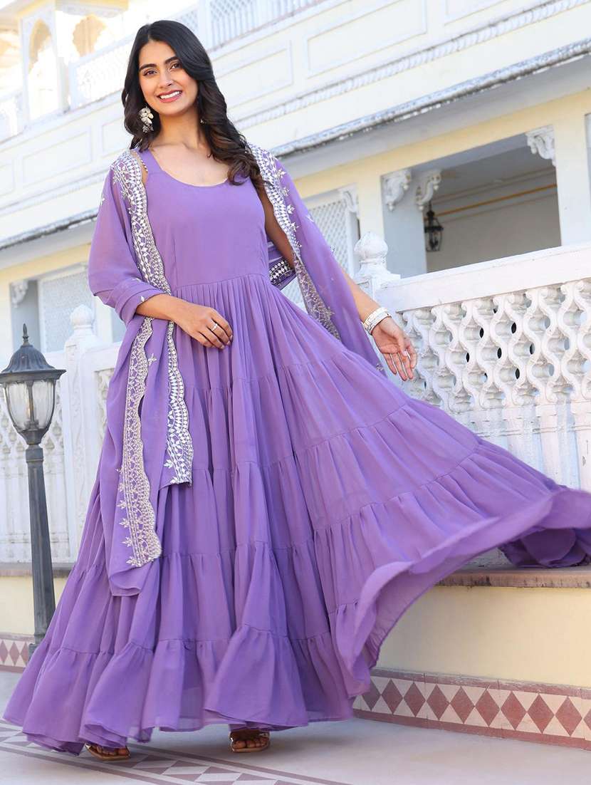 women solid shoulder strap kurta dupatta set