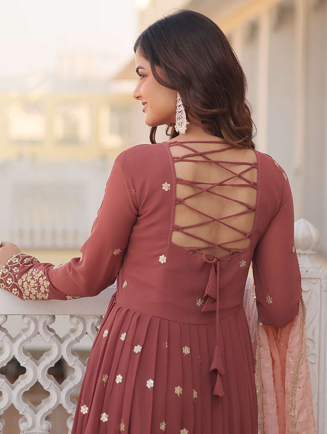 women solid with work long sleeve kurta dupatta set - 22253853 -  Standard Image - 3