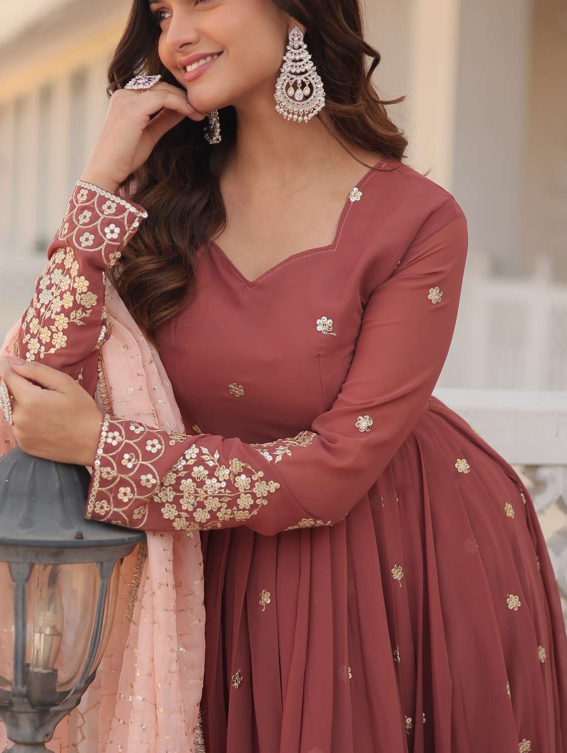 women solid with work long sleeve kurta dupatta set - 22253853 -  Standard Image - 5