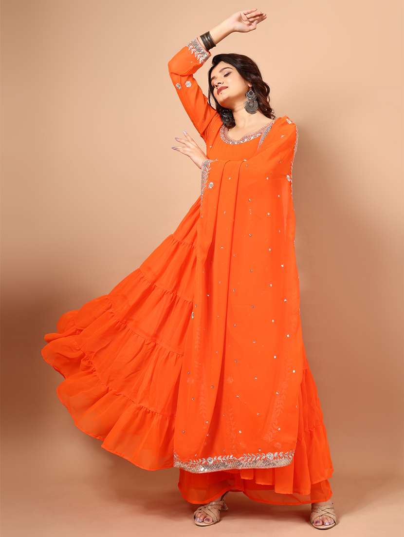 women solid with work long sleeve kurta with dupatta set - 22253877 -  Standard Image - 3