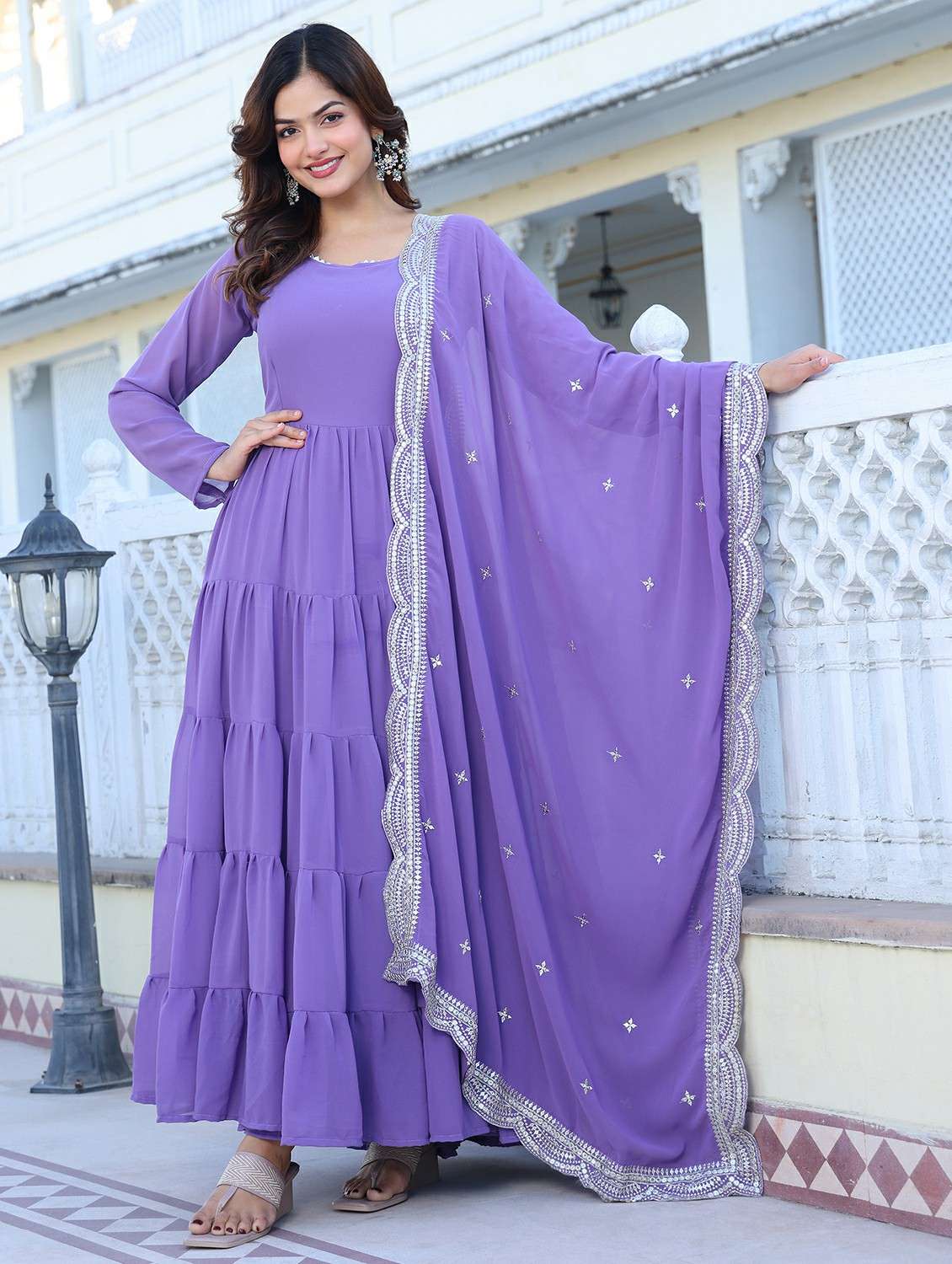 women solid long sleeve kurta with dupatta set