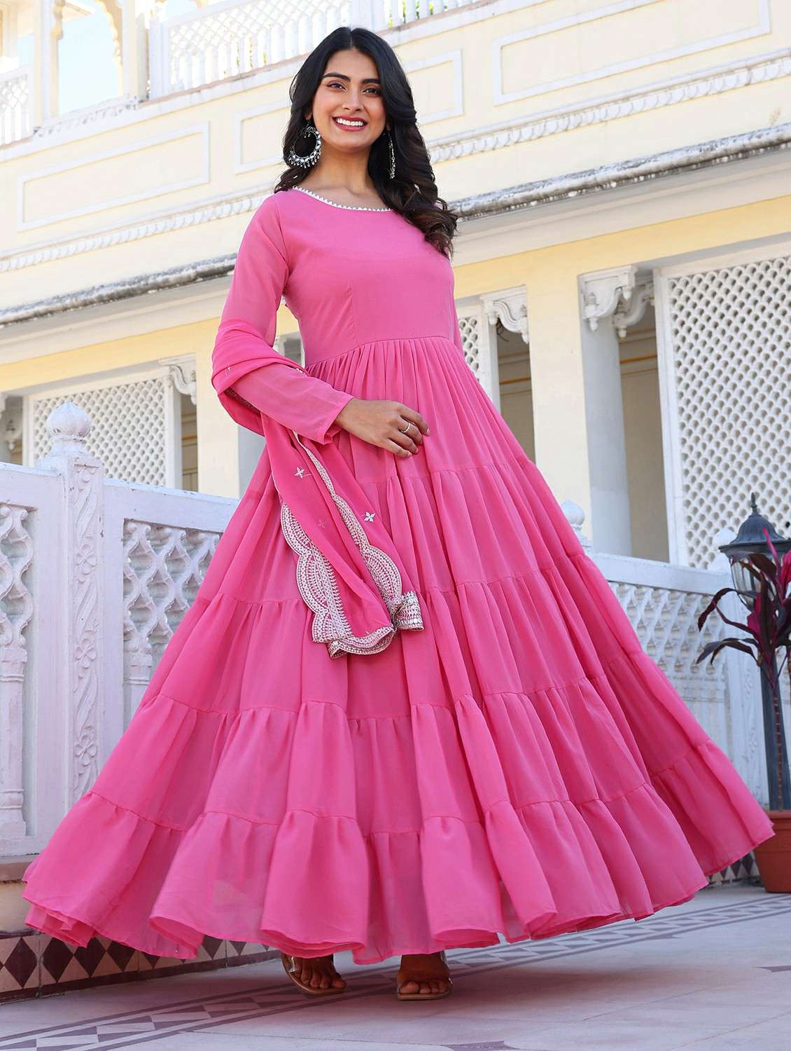 women solid long sleeve kurta with dupatta set