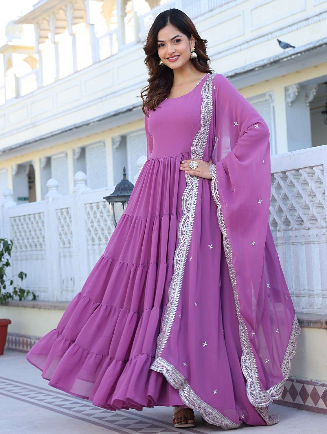 women solid long sleeve kurta with dupatta set