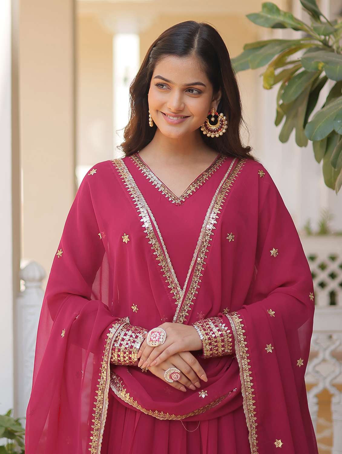 women solid with work long sleeve kurta with dupatta set - 22253917 -  Standard Image - 3