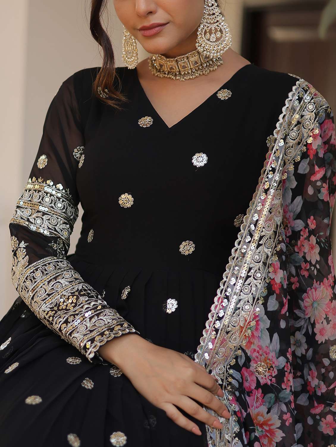 women solid with work long sleeve kurta with dupatta set - 22253925 -  Standard Image - 5