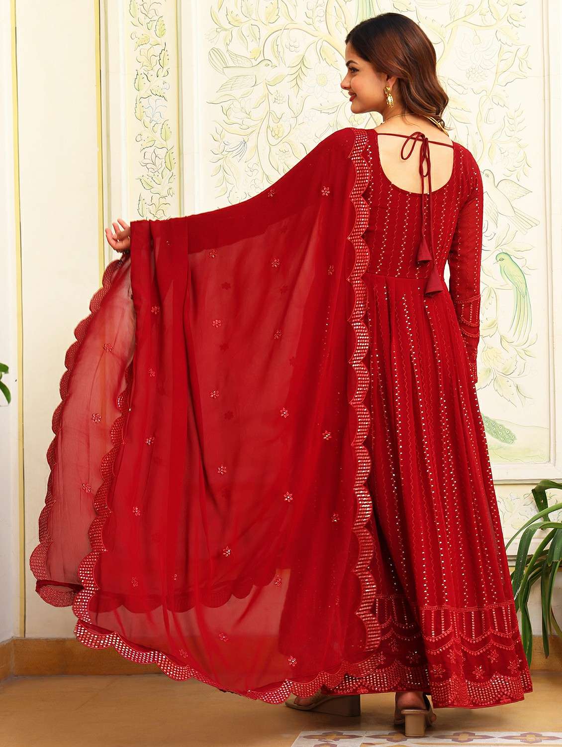 women solid with work long sleeve kurta with dupatta set - 22253943 -  Standard Image - 3