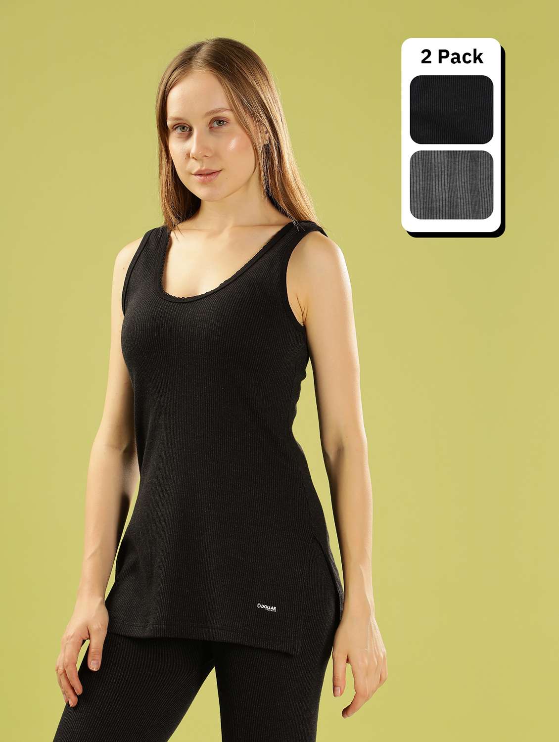 women pack of 2 solid sleeveless thermal top