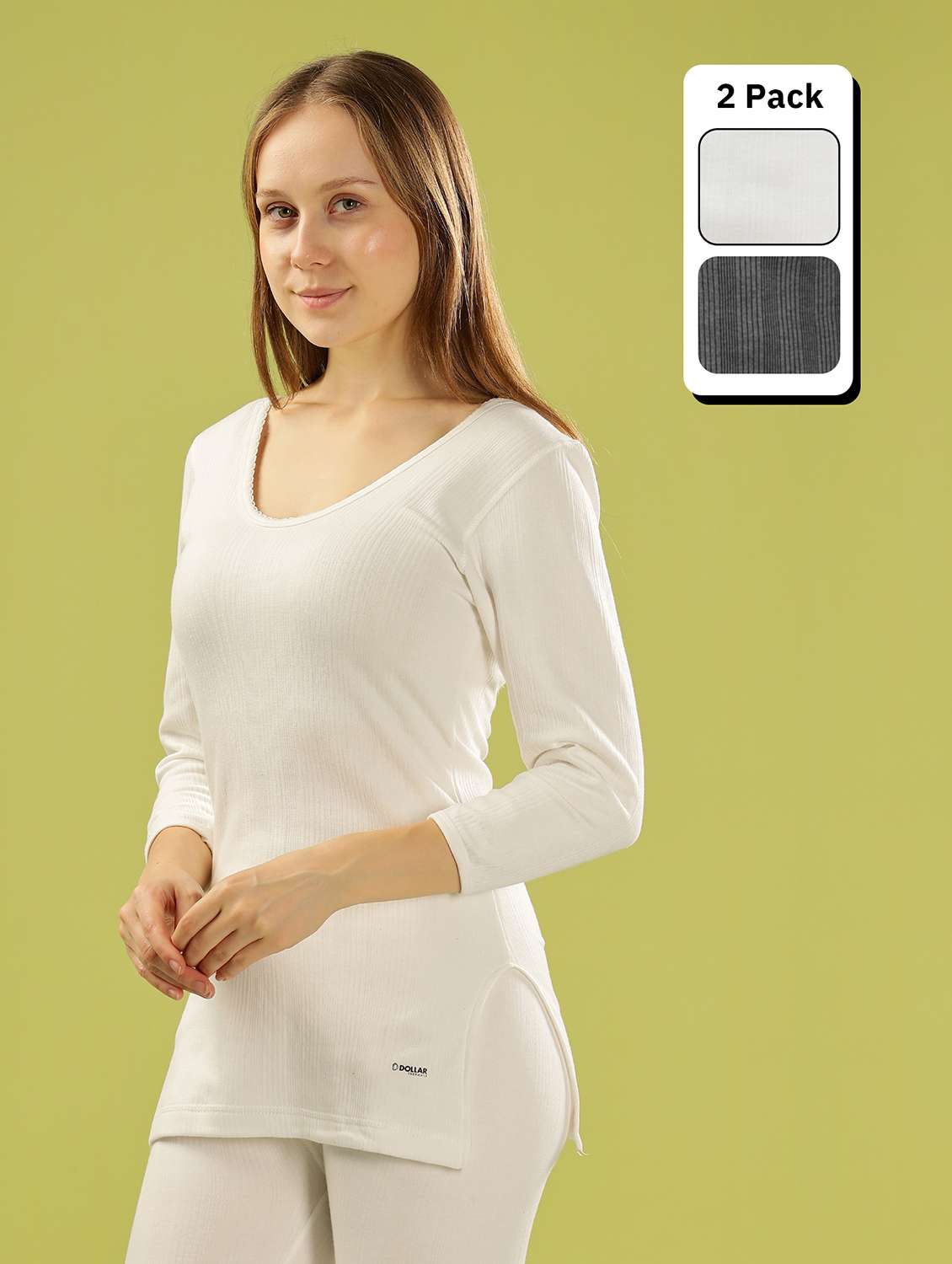 women solid three quarter sleeve thermal top- set of 2