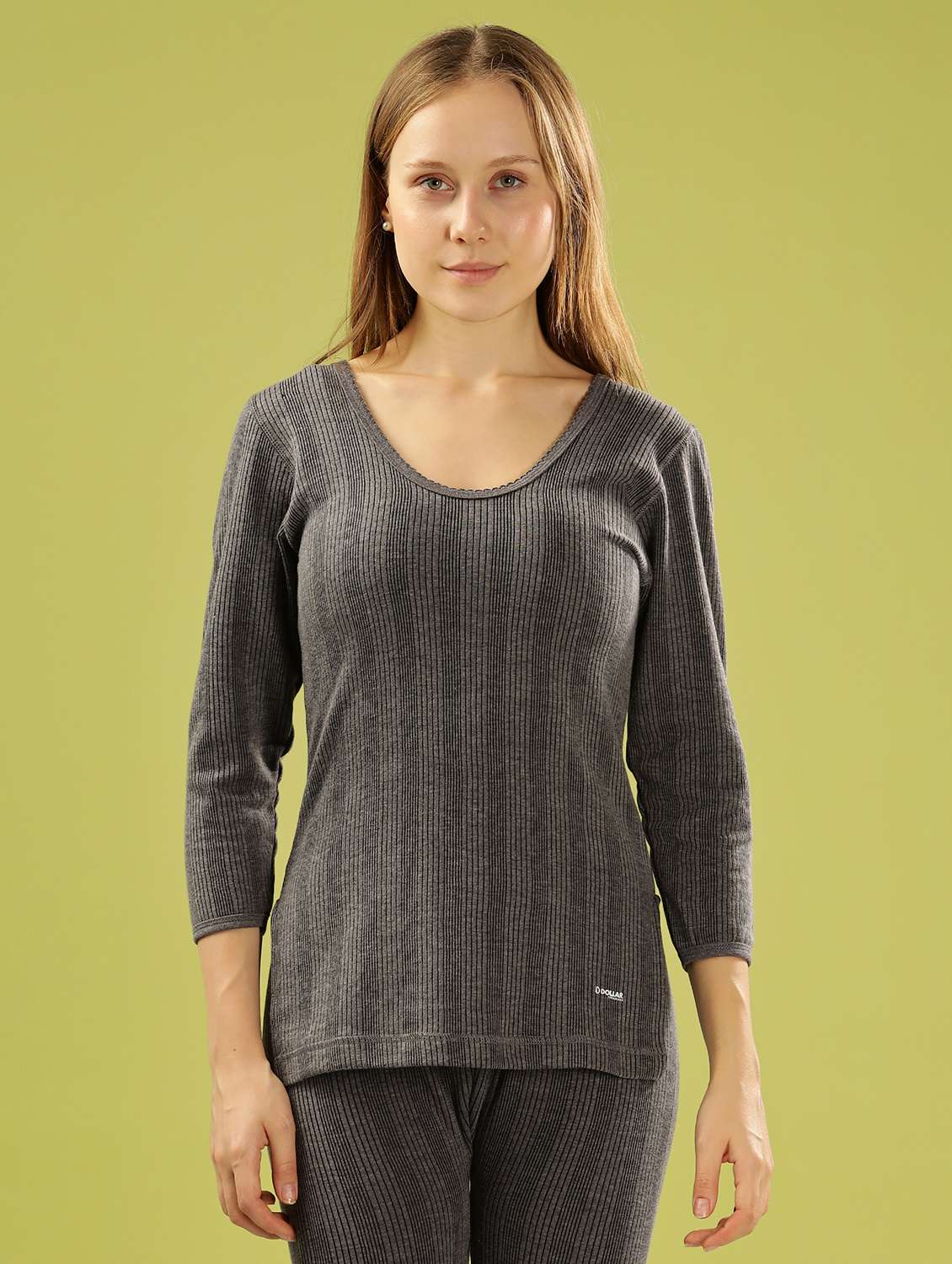 women solid three quarter sleeve thermal top