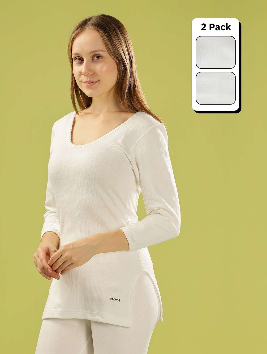 women solid three quarter sleeve thermal top- set of 2