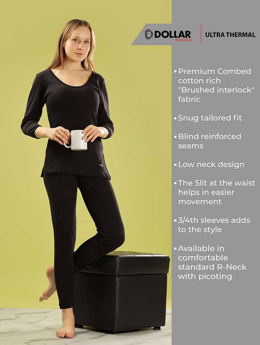 women solid three quarter sleeve thermal set - 22253968 -  Standard Image - 3