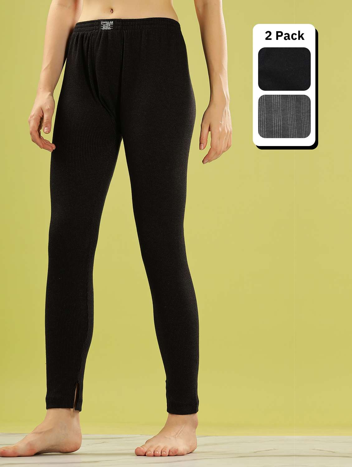 women pack of 2 solid mid rise thermal bottom