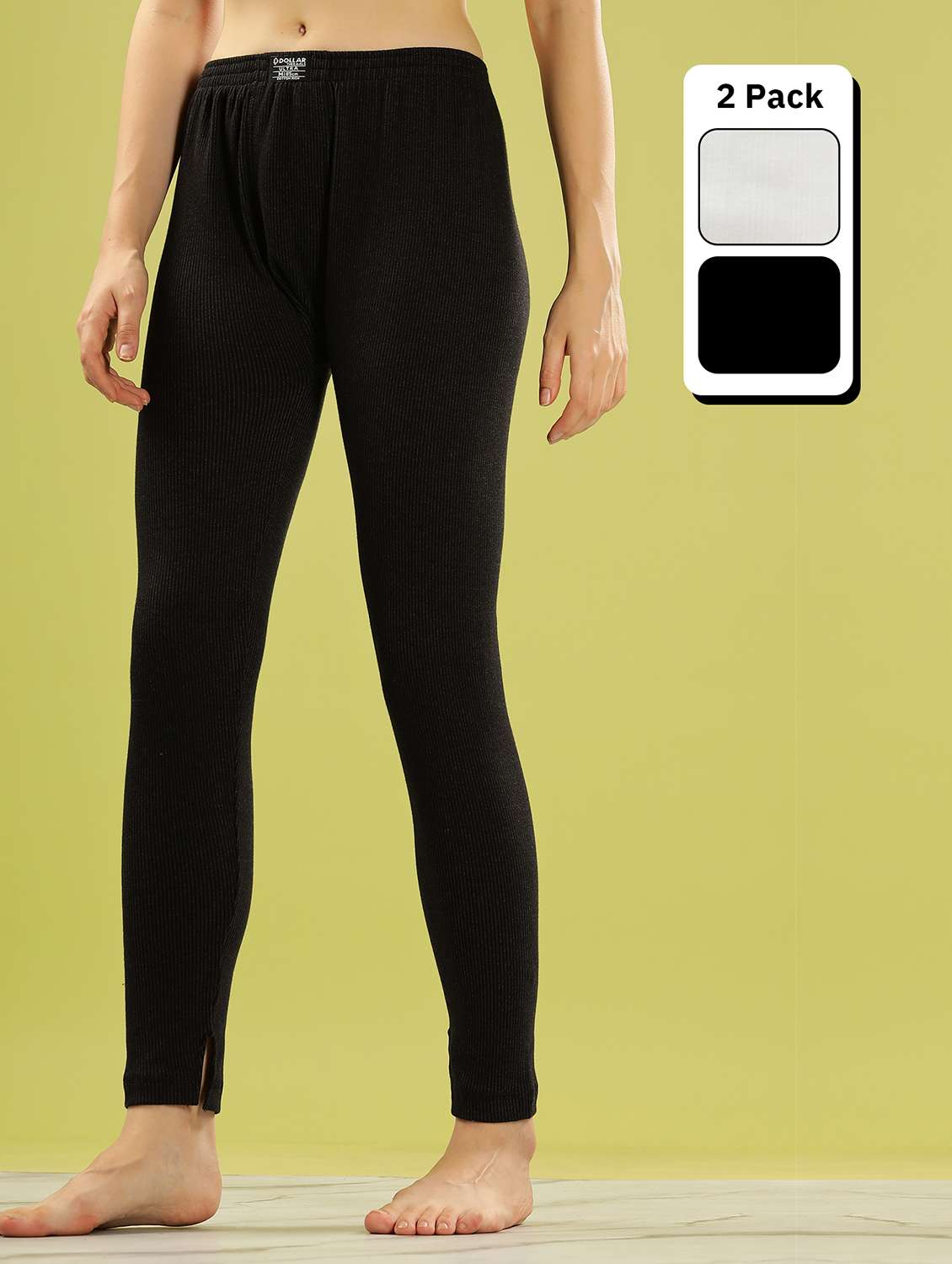 women pack of 2 solid mid rise thermal bottom