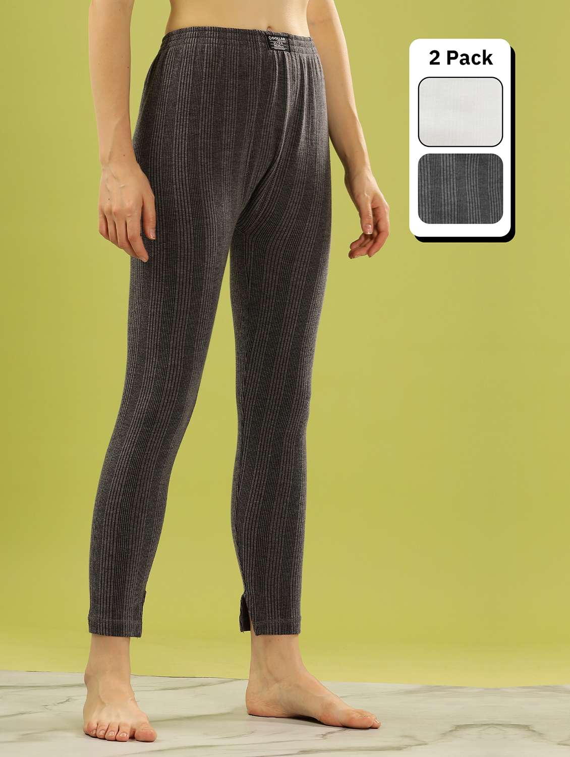 women pack of 2 solid mid rise thermal bottom