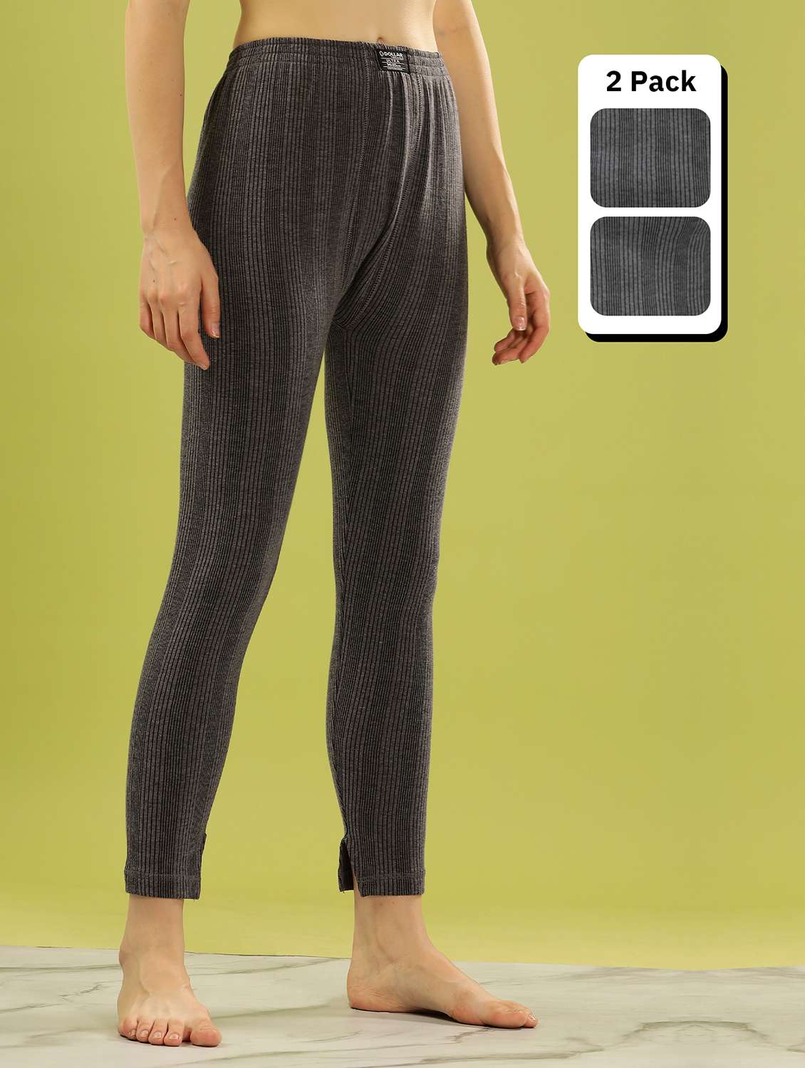 women pack of 2 solid mid rise thermal bottom