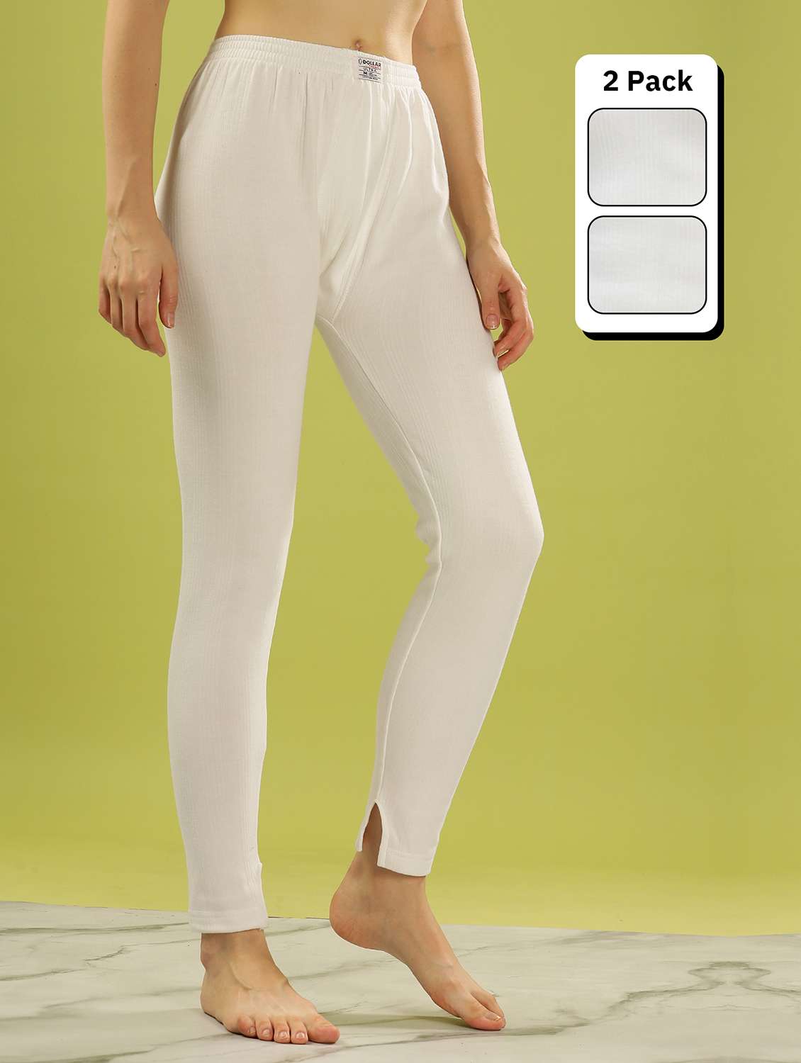 women pack of 2 solid mid rise thermal bottom