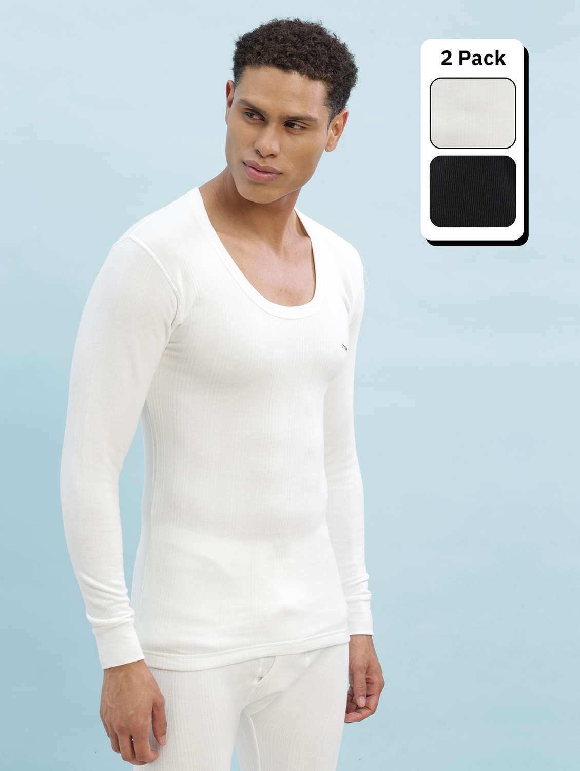 men pack of 2 solid full sleeve thermal top