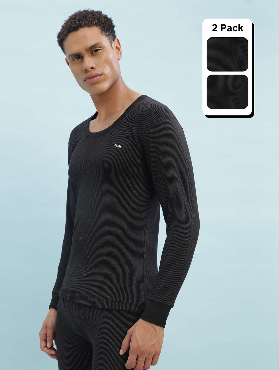 men pack of 2 solid full sleeve thermal top