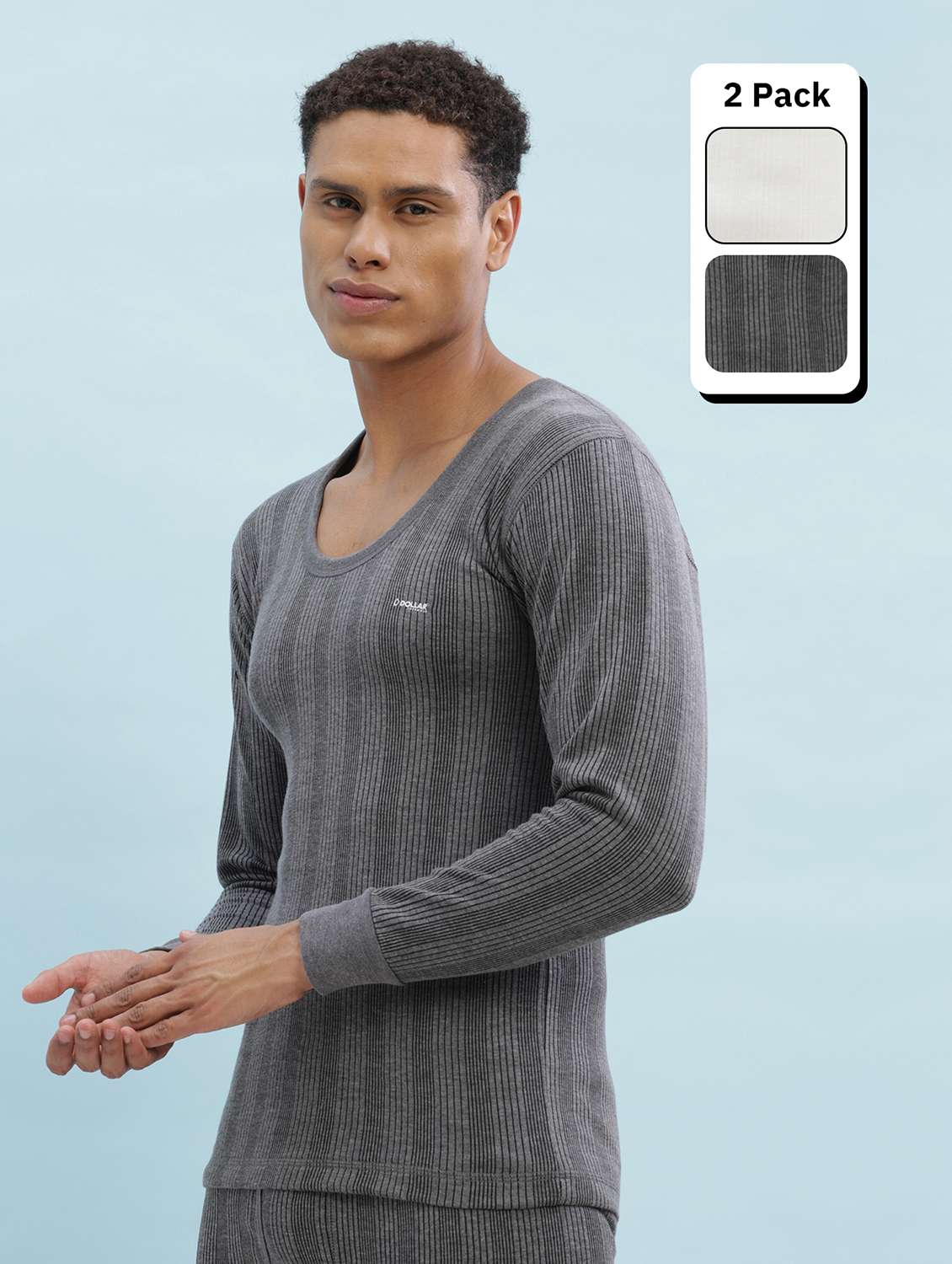 men pack of 2 solid full sleeve thermal top