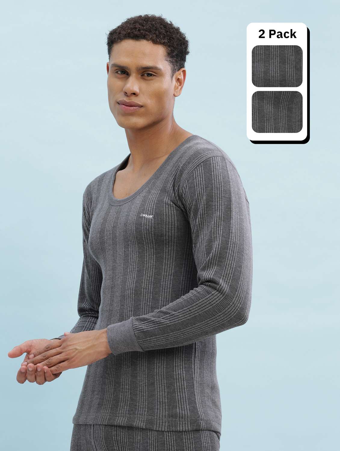 men pack of 2 solid full sleeve thermal top