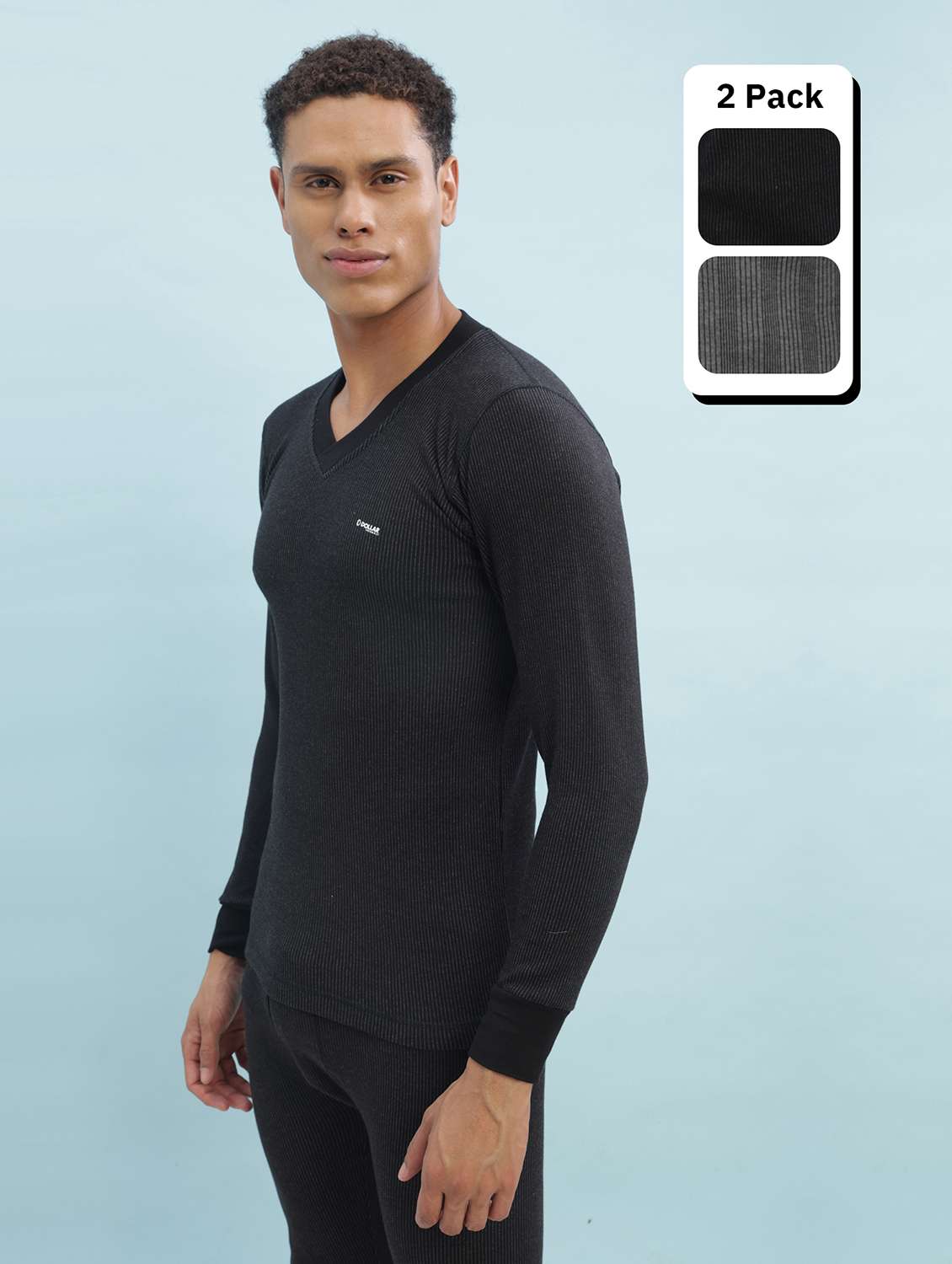 men pack of 2 solid full sleeve thermal top