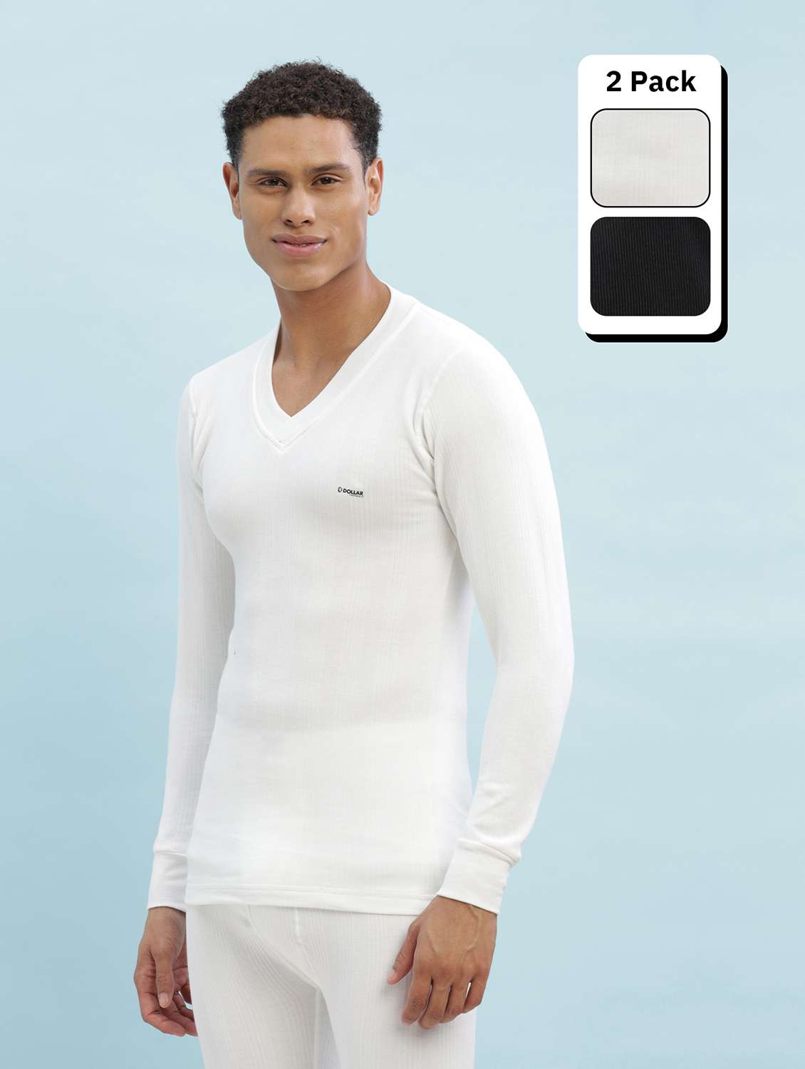 men pack of 2 solid full sleeve thermal top