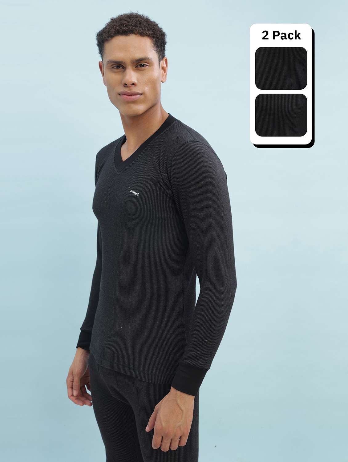 men pack of 2 solid full sleeve thermal top
