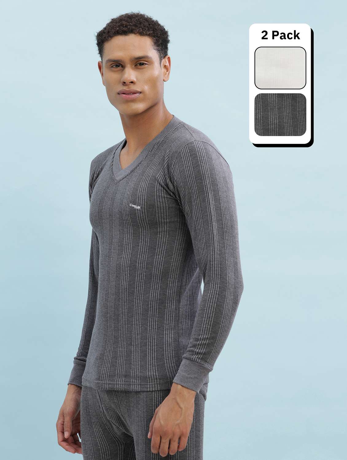 men pack of 2 solid full sleeve thermal top