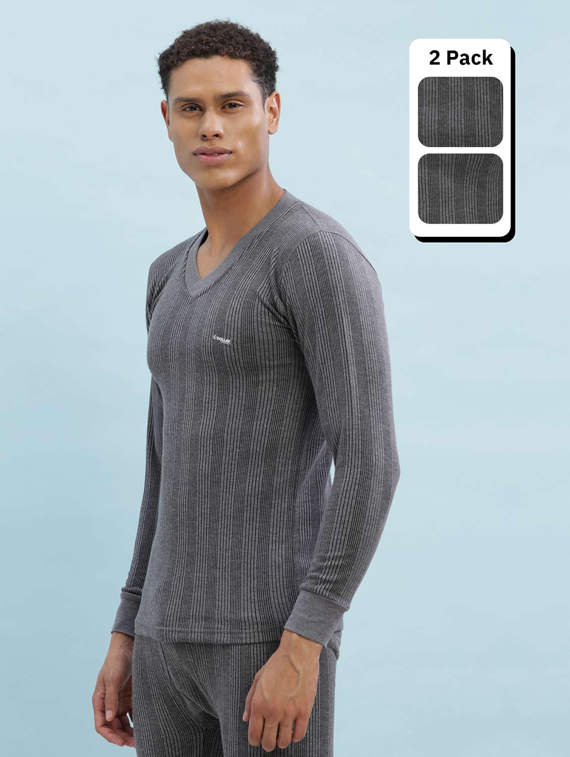 men pack of 2 solid full sleeve thermal top